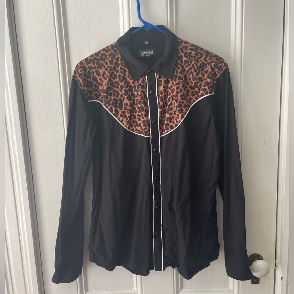 Straight to Hell Apparel Crazy Heart - Black & Leopard Print Western Wear Shirt